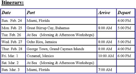 Cruise Itinerary